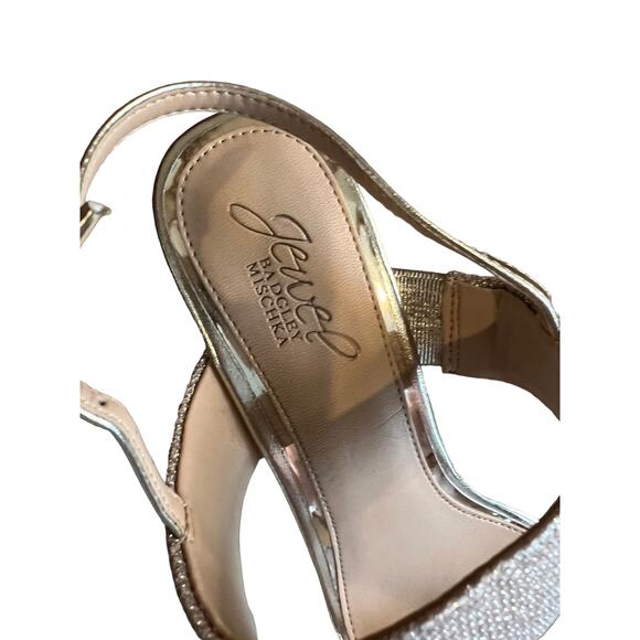 Badgley Mischka Jewel Gold Sparkle Wedge Sandals 8 - Picture 3 of 8
